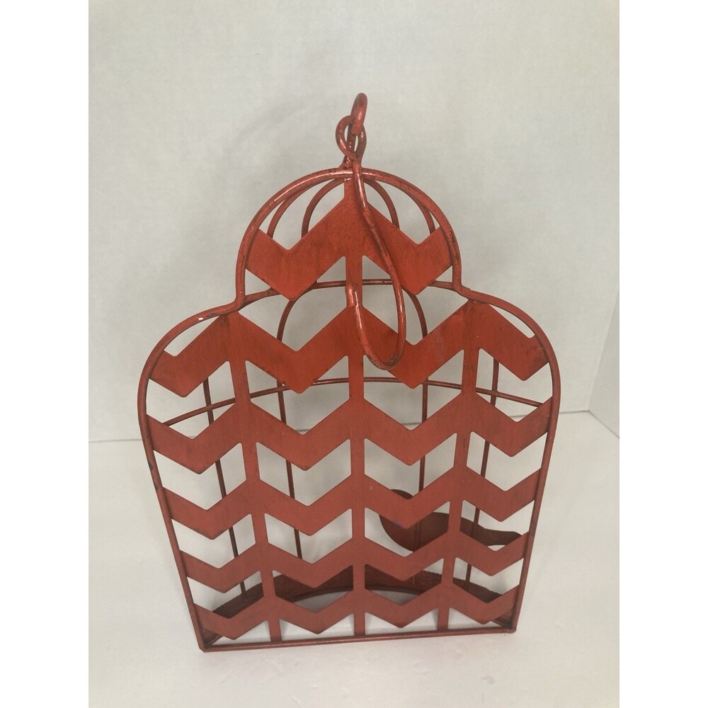 Rustic Bird Cage Red Teal Metal Wire Hanging Wall Mount Decorative Decor 13x8 - Picture 8 of 8